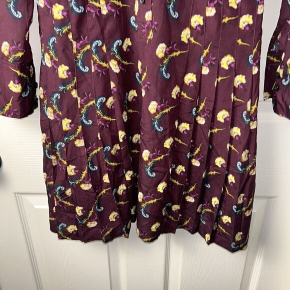 Banana Republic Purple Floral Long Sleeve Pleated Button Up Dress 0 Petite - Picture 4 of 9